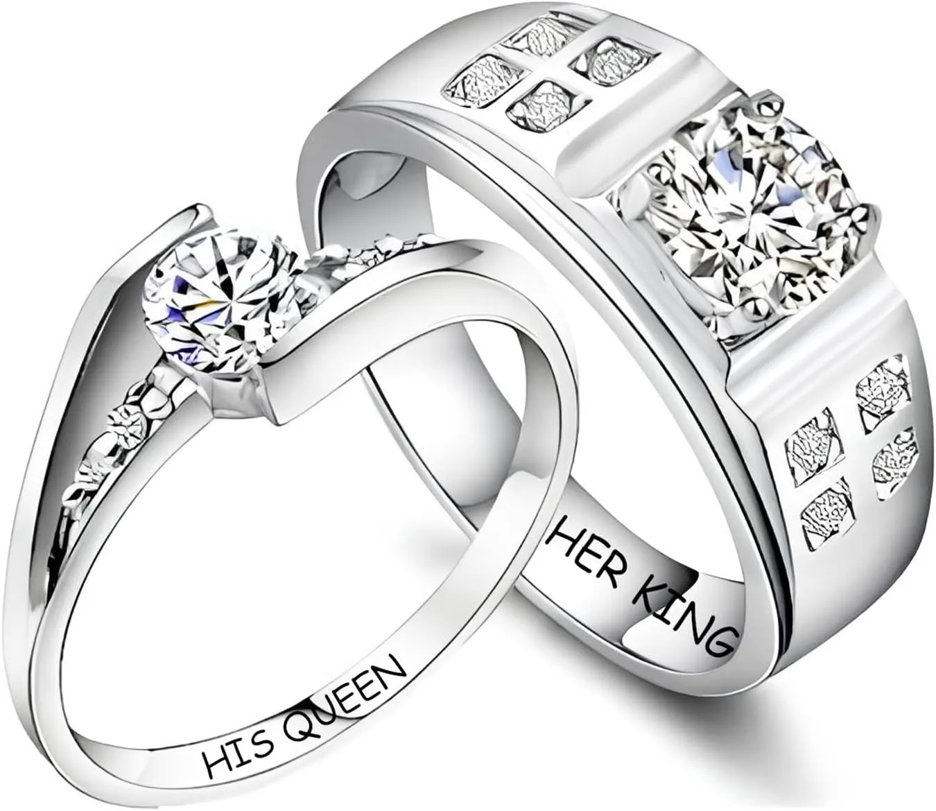 Personalized Promise Rings for Couples 925 Sterling Silver/Solid Gold Custom Engraved Text Birthstone Moissanite Diamond Engagement Rings for Couples