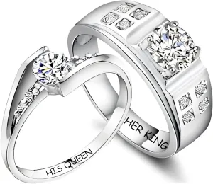Personalized Promise Rings for Couples 925 Sterling Silver/Solid Gold Custom Engraved Text Birthstone Moissanite Diamond Engagement Rings for Couples