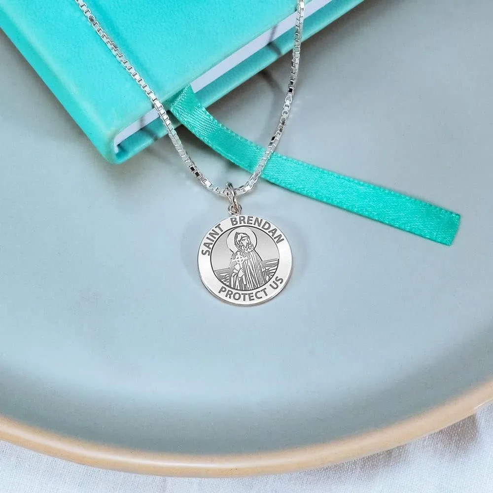 PicturesOnGold.com Saint Brendan Religious Medal in Sterling Silver and 10K or 14K Gold - Round Pendants Protection Jewelry Christian Gifts for Men & Women