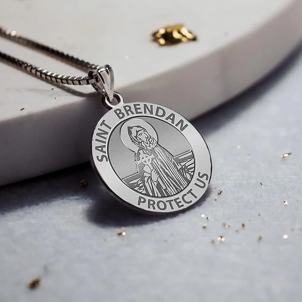 PicturesOnGold.com Saint Brendan Religious Medal in Sterling Silver and 10K or 14K Gold - Round Pendants Protection Jewelry Christian Gifts for Men & Women