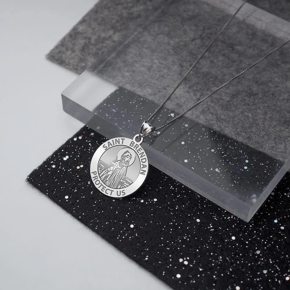 PicturesOnGold.com Saint Brendan Religious Medal in Sterling Silver and 10K or 14K Gold - Round Pendants Protection Jewelry Christian Gifts for Men & Women