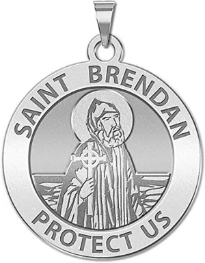 PicturesOnGold.com Saint Brendan Religious Medal in Sterling Silver and 10K or 14K Gold - Round Pendants Protection Jewelry Christian Gifts for Men & Women