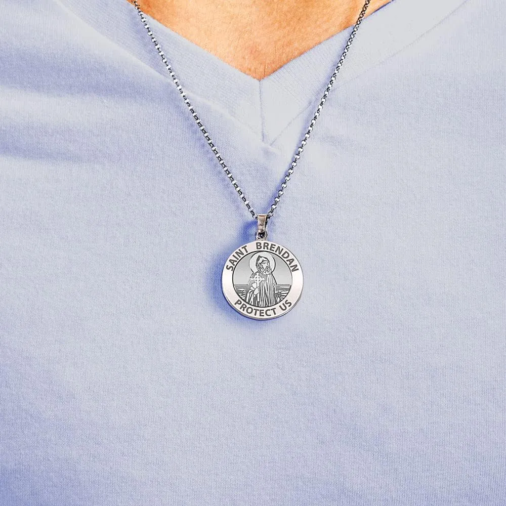 PicturesOnGold.com Saint Brendan Religious Medal in Sterling Silver and 10K or 14K Gold - Round Pendants Protection Jewelry Christian Gifts for Men & Women