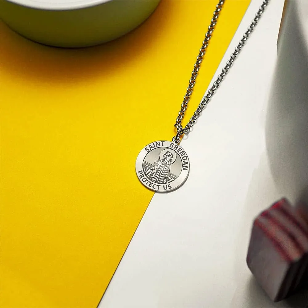 PicturesOnGold.com Saint Brendan Religious Medal in Sterling Silver and 10K or 14K Gold - Round Pendants Protection Jewelry Christian Gifts for Men & Women