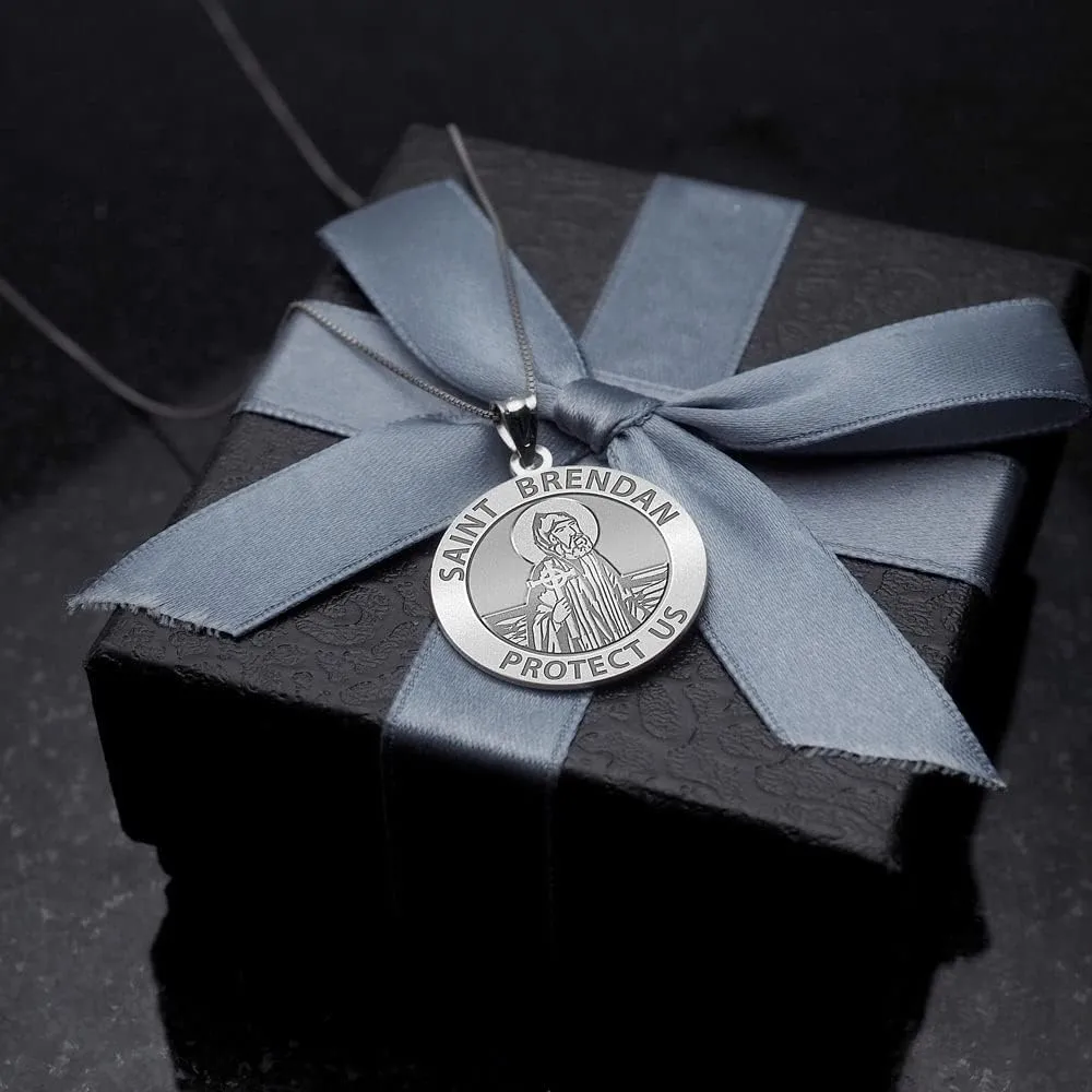 PicturesOnGold.com Saint Brendan Religious Medal in Sterling Silver and 10K or 14K Gold - Round Pendants Protection Jewelry Christian Gifts for Men & Women