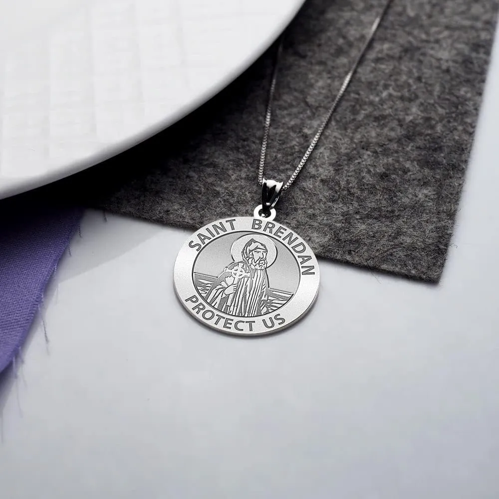PicturesOnGold.com Saint Brendan Religious Medal in Sterling Silver and 10K or 14K Gold - Round Pendants Protection Jewelry Christian Gifts for Men & Women