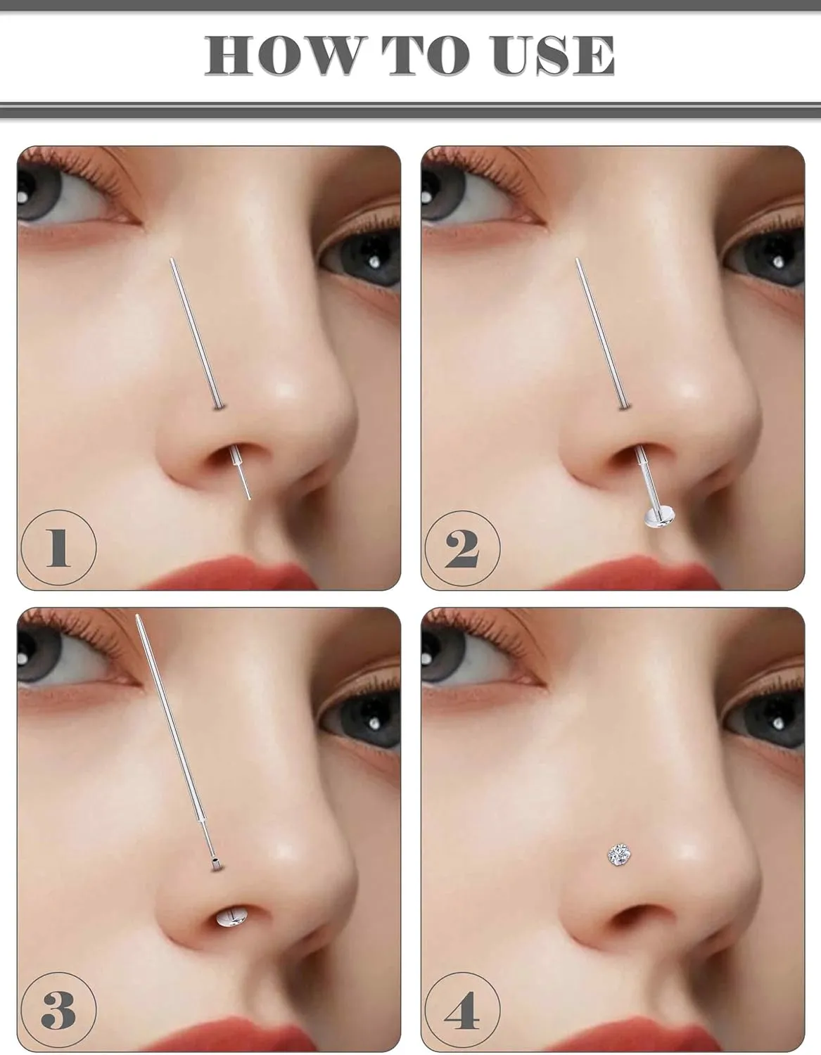 Piercing Taper 16G 18G 20G Piercing Needles Surgical Steel or titanium threadles Push in and Internal thread Nose Lip Septum Rings Stud Earrings Eyebrow Tragus Piercing Jewelry