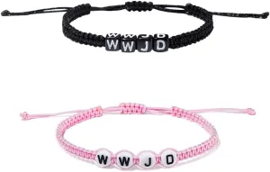 Pingyongchang WWJD Bracelets What Would Jesus Do Bracelet Matching Friendship Braided Rope Letter Protection Inspirational Religious Christian Bracelets for Women Men