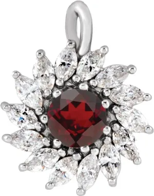 Platinum 3.5mm Round Shape Mozambique Garnet and 1/2 cttw Diamond Halo-Style Pendant Fine Jewelry for Women Gifts for Her (14.75x11.32mm, G-I, SI2-SI3)