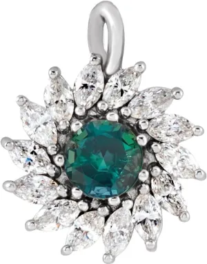Platinum 4mm Round Shape Lab-Grown Alexandrite and 5/8 cttw Diamond Halo-Style Pendant Fine Jewelry for Women Gifts for Her (16.28x12.66mm, G-I, SI2-SI3)