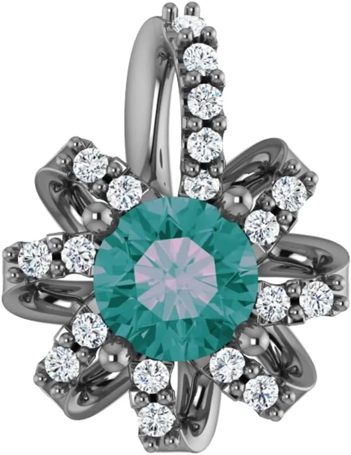 Platinum Round Shape Lab-Grown Alexandrite and .07 cttw Diamond Halo-Style Pendant Fine Jewelry for Women Gifts for Her (13.68x10.56mm, G-H, SI2-SI3)