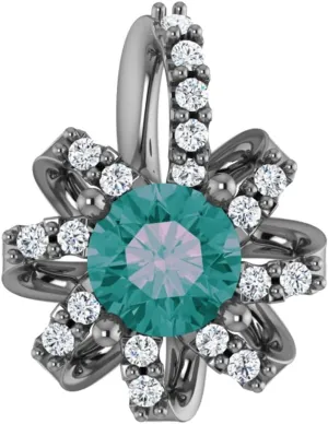 Platinum Round Shape Lab-Grown Alexandrite and .07 cttw Diamond Halo-Style Pendant Fine Jewelry for Women Gifts for Her (13.68x10.56mm, G-H, SI2-SI3)
