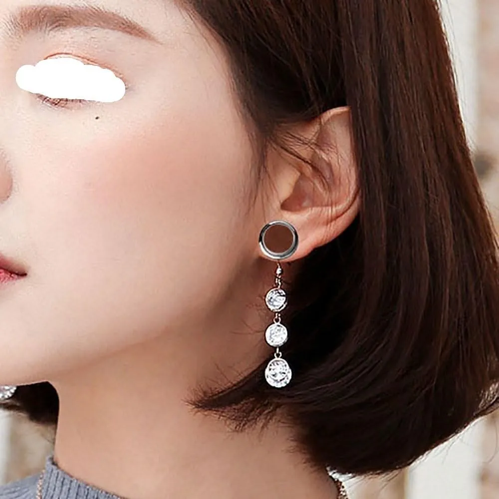 Plugs For Ears,Ear Tunnels1 Pair Stainless Steel Ear Dangle Gauges Piercing Jewelry, Exquisite Zircon Pendant Ear Plugs And Tunnels for Women