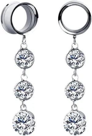 Plugs For Ears,Ear Tunnels1 Pair Stainless Steel Ear Dangle Gauges Piercing Jewelry, Exquisite Zircon Pendant Ear Plugs And Tunnels for Women