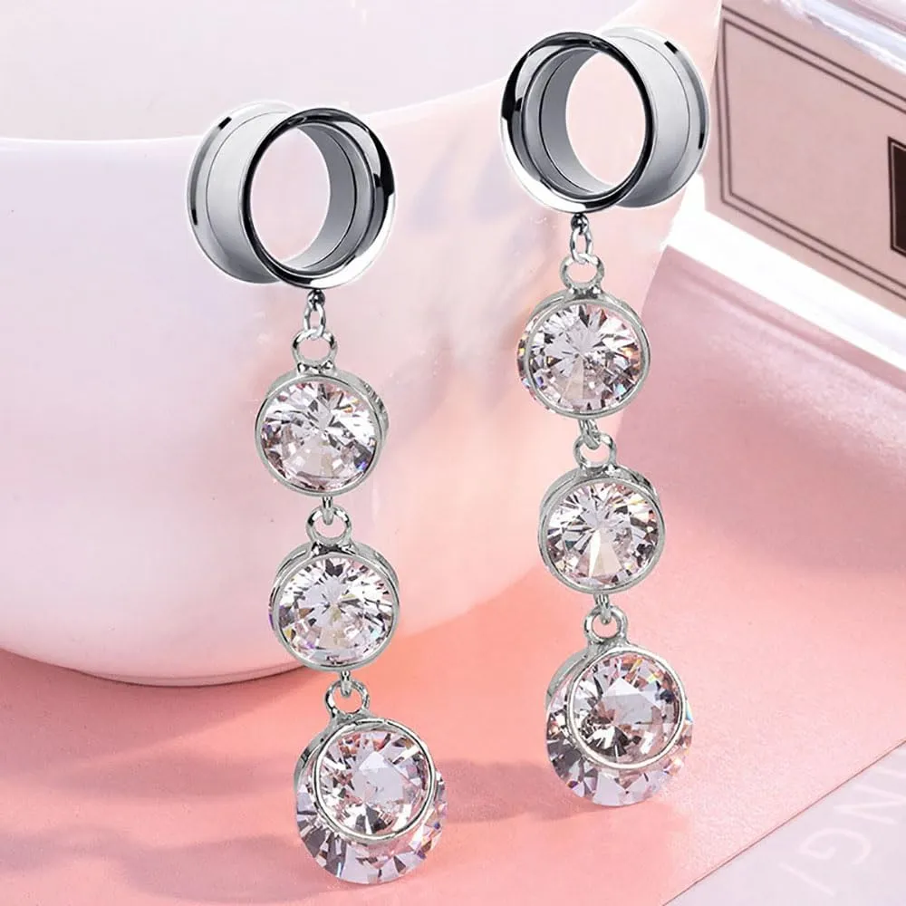 Plugs For Ears,Ear Tunnels1 Pair Stainless Steel Ear Dangle Gauges Piercing Jewelry, Exquisite Zircon Pendant Ear Plugs And Tunnels for Women