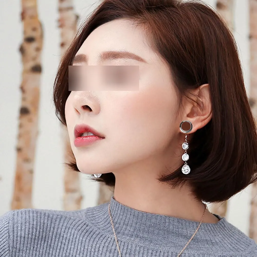 Plugs For Ears,Ear Tunnels1 Pair Stainless Steel Ear Dangle Gauges Piercing Jewelry, Exquisite Zircon Pendant Ear Plugs And Tunnels for Women