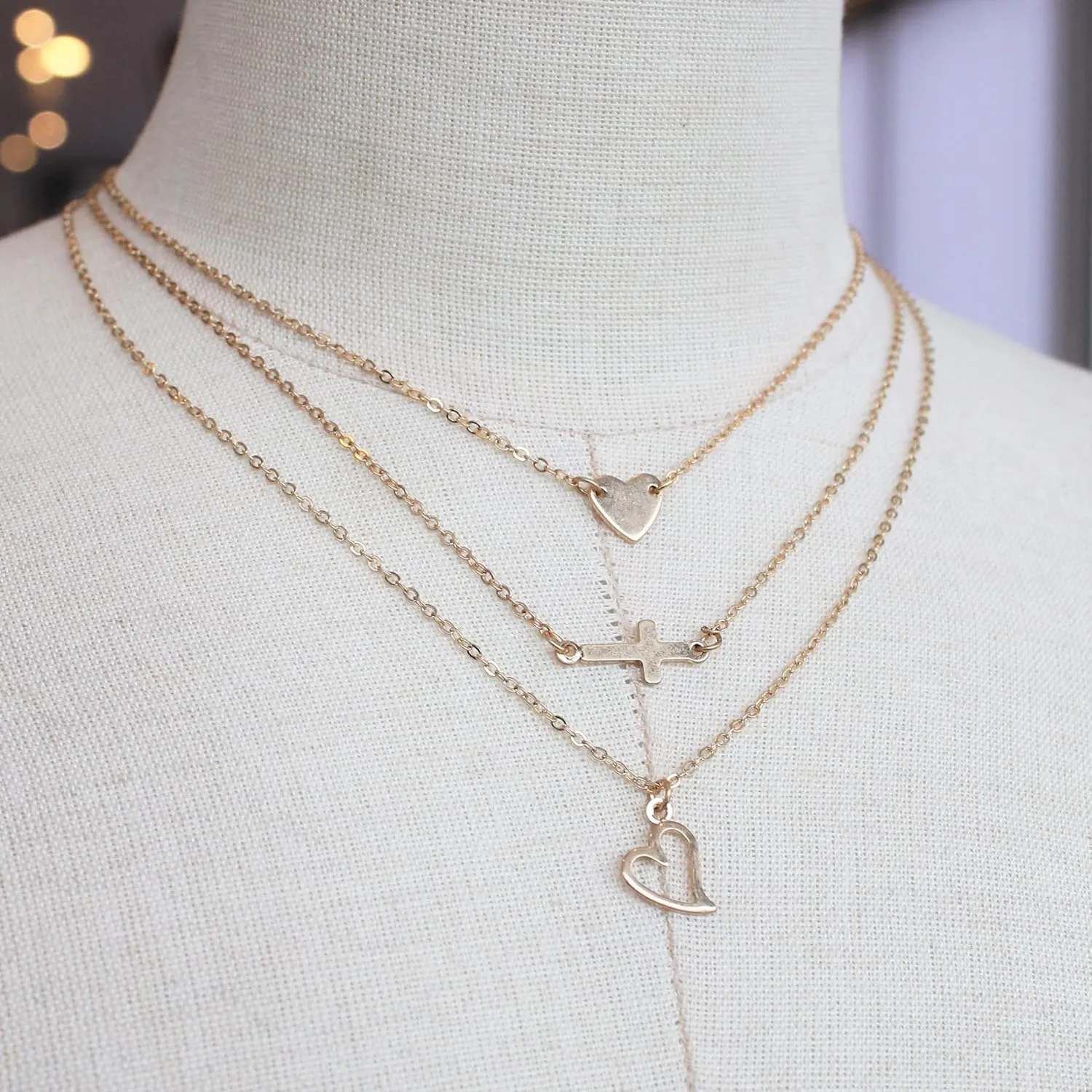 POMINA Gold Layered Necklace Set for Women  Dainty Choker Chain with Heart, Cross & Lock Charms  Adjustable Fashion Jewelry for Gifting, Valentines, Weddings, Everyday Wear