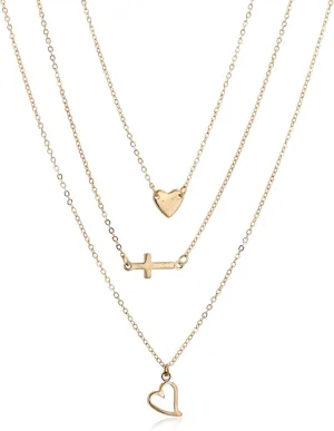 POMINA Gold Layered Necklace Set for Women  Dainty Choker Chain with Heart, Cross & Lock Charms  Adjustable Fashion Jewelry for Gifting, Valentines, Weddings, Everyday Wear