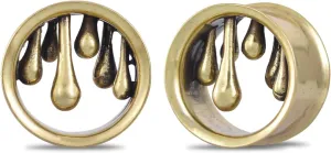 PONWAG 1 Pair Vintage Gauge For Ear Gothic Punk Waterdrop Plug Gauge Dangle Hanger Brass Saddle Tunnels Double Flared Ear Gauge Cool Women Body Piercing Jewelry