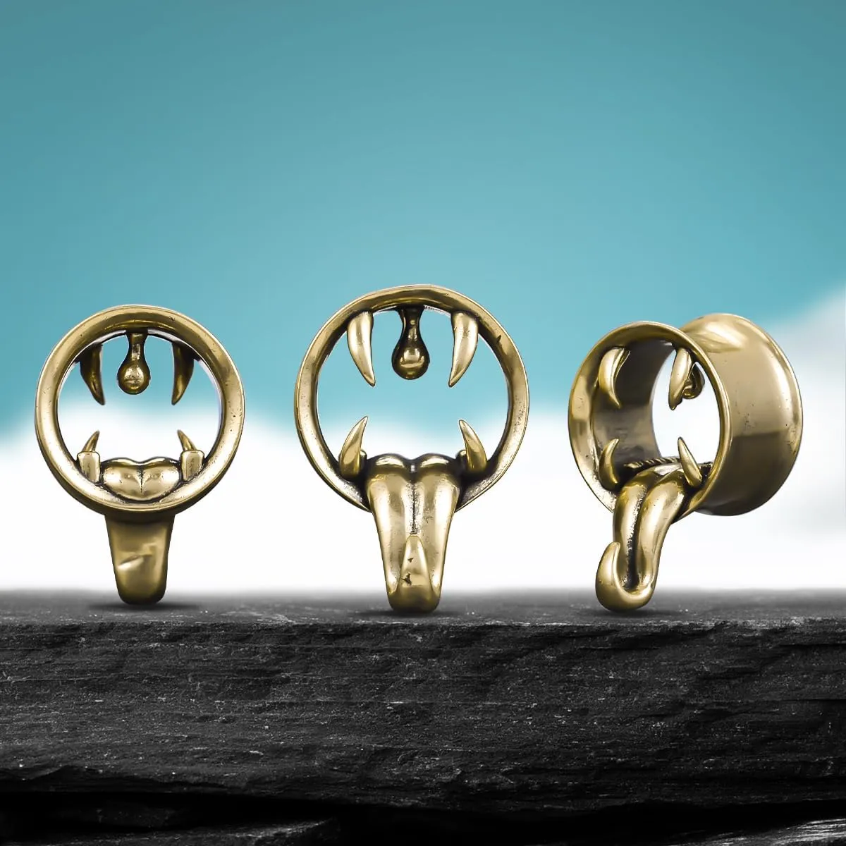 PONWAG 1 Pair Vintage Gauge For Ear Gothic Punk Waterdrop Plug Gauge Dangle Hanger Brass Saddle Tunnels Double Flared Ear Gauge Cool Women Body Piercing Jewelry