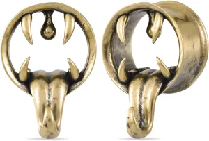 PONWAG 1 Pair Vintage Gauge For Ear Gothic Punk Waterdrop Plug Gauge Dangle Hanger Brass Saddle Tunnels Double Flared Ear Gauge Cool Women Body Piercing Jewelry