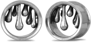 PONWAG 1 Pair Vintage Gauge For Ear Gothic Punk Waterdrop Plug Gauge Dangle Hanger Brass Saddle Tunnels Double Flared Ear Gauge Cool Women Body Piercing Jewelry