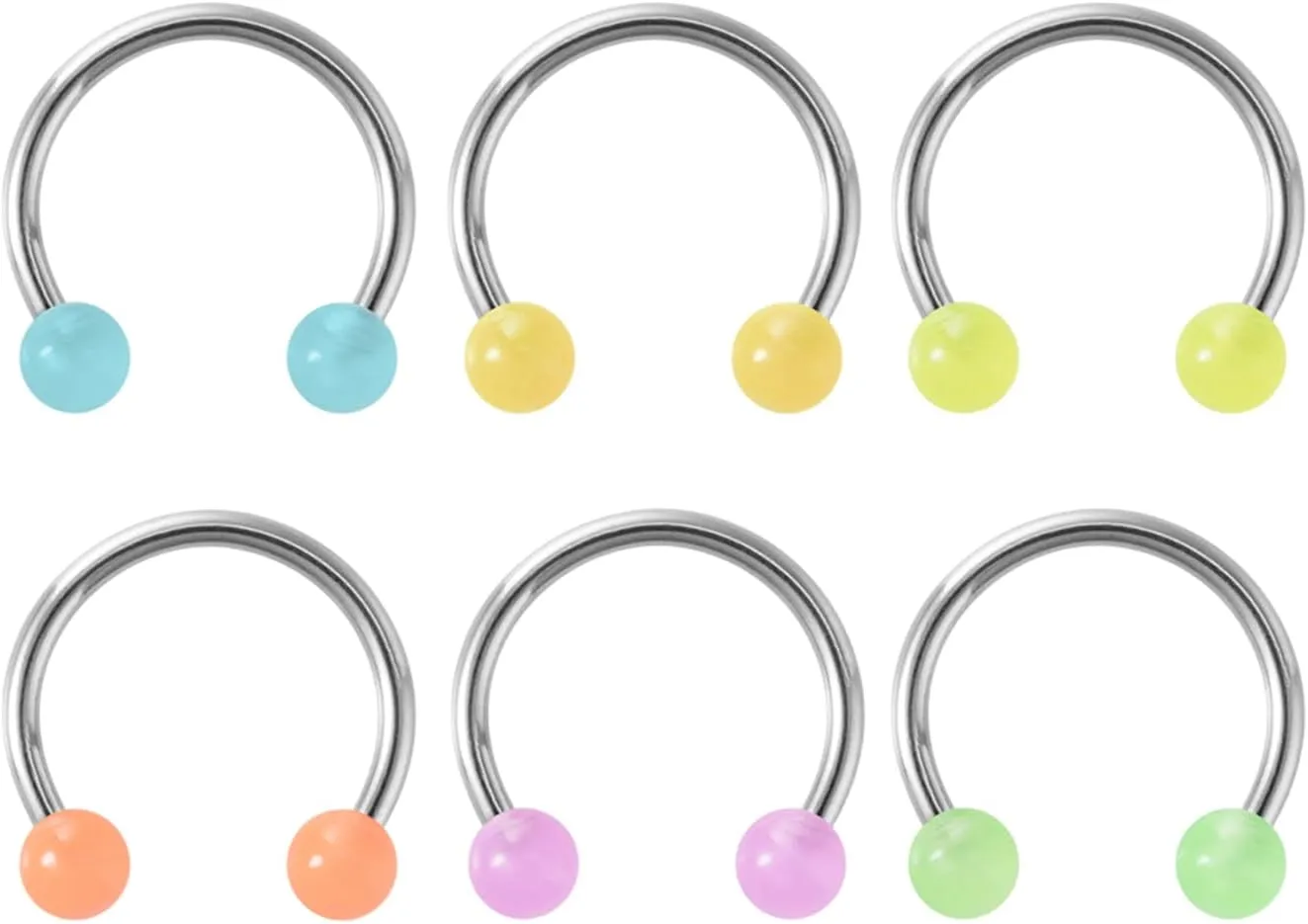 POYAMUSE Glow in the Dark Neon Colored Horseshoe Circular Barbell Piercing Rings - Nose Septum Eyebrow Lip Ring Septum Retainer for Women Piercing Jewelry
