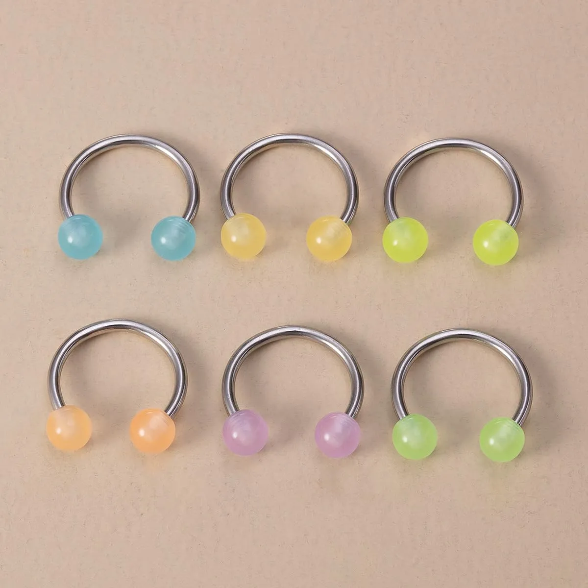 POYAMUSE Glow in the Dark Neon Colored Horseshoe Circular Barbell Piercing Rings - Nose Septum Eyebrow Lip Ring Septum Retainer for Women Piercing Jewelry