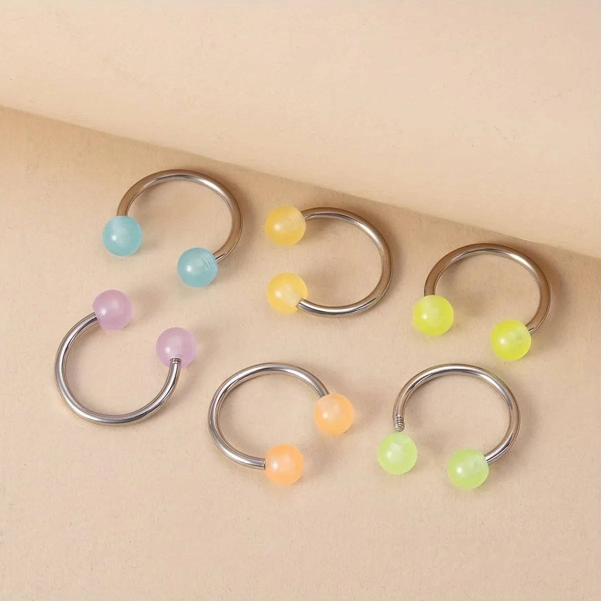 POYAMUSE Glow in the Dark Neon Colored Horseshoe Circular Barbell Piercing Rings - Nose Septum Eyebrow Lip Ring Septum Retainer for Women Piercing Jewelry