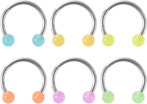 POYAMUSE Glow in the Dark Neon Colored Horseshoe Circular Barbell Piercing Rings - Nose Septum Eyebrow Lip Ring Septum Retainer for Women Piercing Jewelry