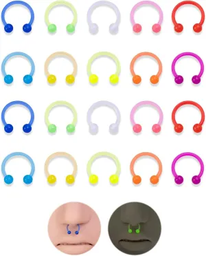 POYAMUSE Glow in the Dark Neon Colored Horseshoe Circular Barbell Piercing Rings - Nose Septum Eyebrow Lip Ring Septum Retainer for Women Piercing Jewelry
