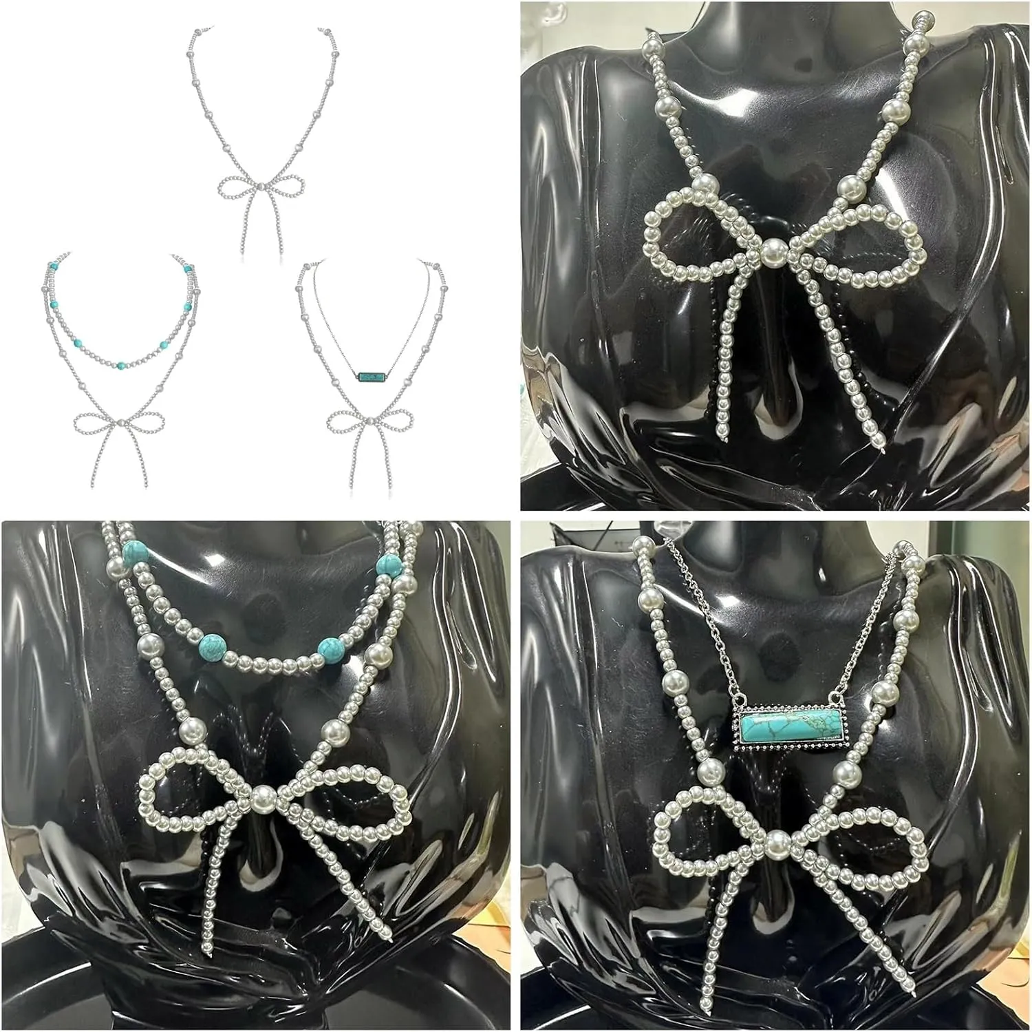 Practical Imitation Pearls Bowknot Necklace, Western Styles Turquoise Jewelry for Women Cowgir,l Fashion Accessory