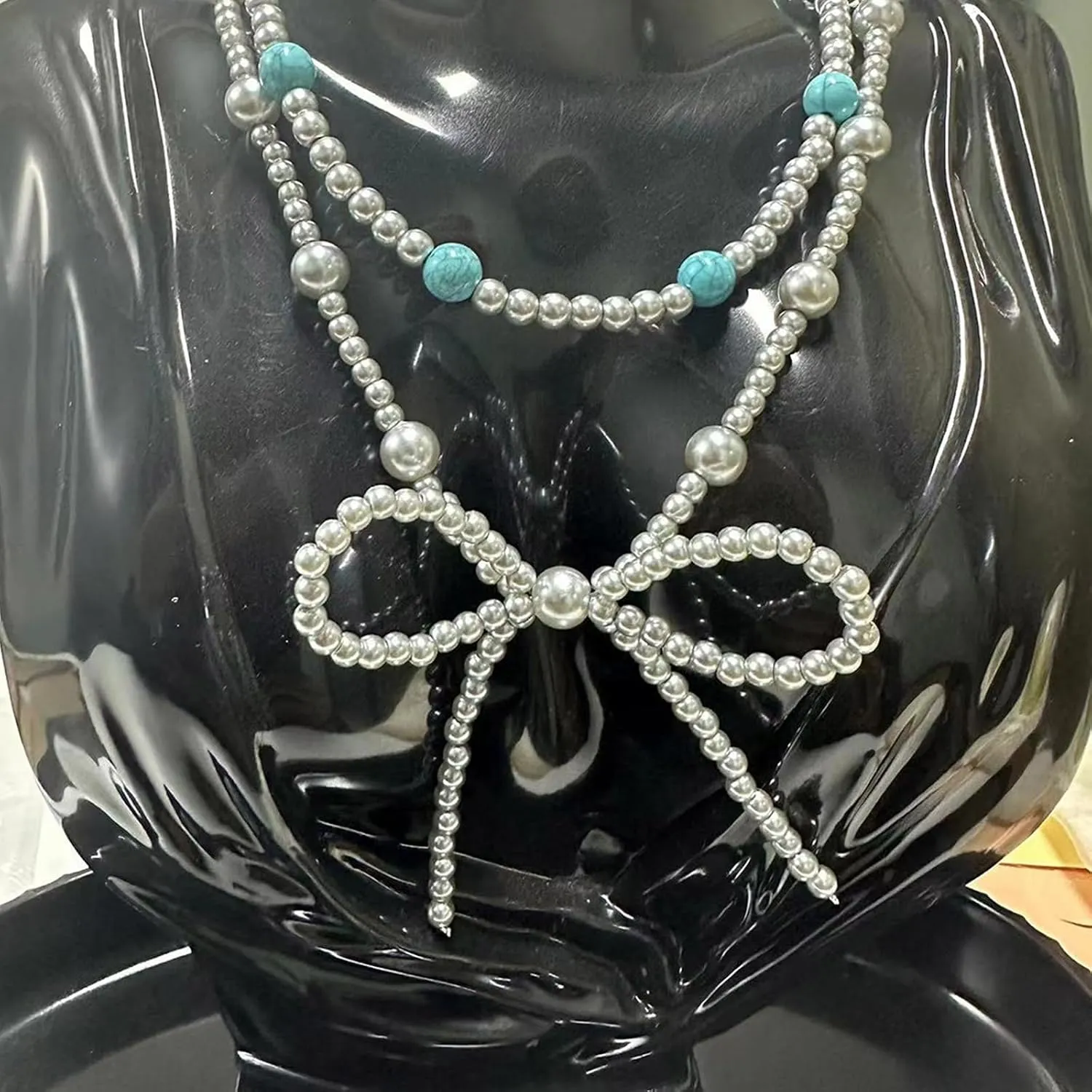 Practical Imitation Pearls Bowknot Necklace, Western Styles Turquoise Jewelry for Women Cowgir,l Fashion Accessory