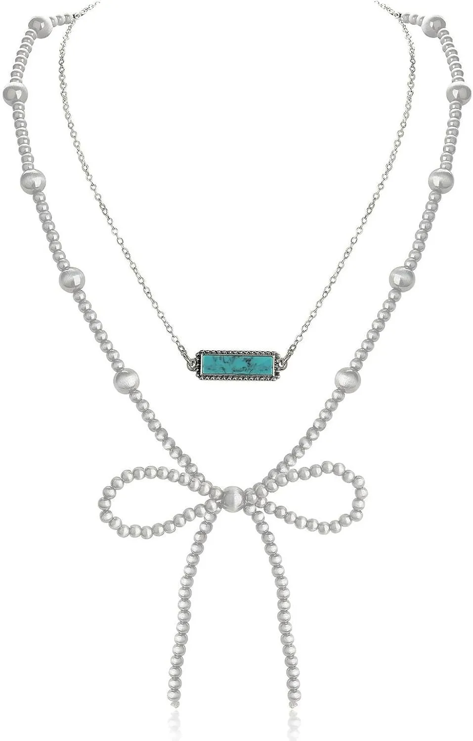 Practical Imitation Pearls Bowknot Necklace, Western Styles Turquoise Jewelry for Women Cowgir,l Fashion Accessory