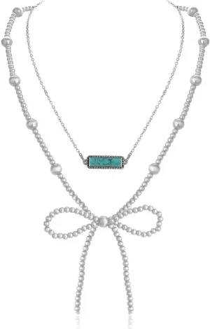 Practical Imitation Pearls Bowknot Necklace, Western Styles Turquoise Jewelry for Women Cowgir,l Fashion Accessory