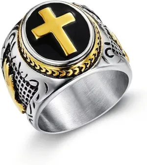 Prayer Cross Blessing Rings for men engraved God's hands Ring Biker 316 Stainless Steel Rings Iced Out Jewelry Punk Ring Hip Hop ring Cocktail Party Ring Vintage mens fashion rings Best Gift for men