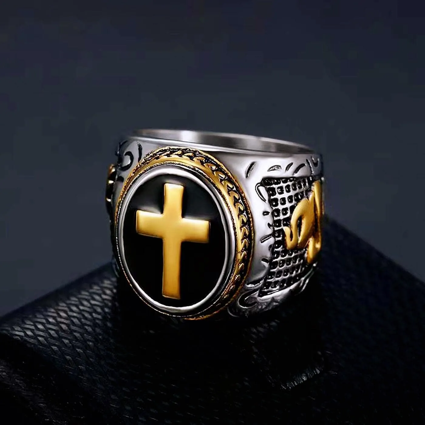Prayer Cross Blessing Rings for men engraved God's hands Ring Biker 316 Stainless Steel Rings Iced Out Jewelry Punk Ring Hip Hop ring Cocktail Party Ring Vintage mens fashion rings Best Gift for men