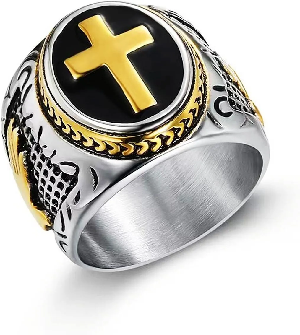 Prayer Cross Blessing Rings for men engraved God's hands Ring Biker 316 Stainless Steel Rings Iced Out Jewelry Punk Ring Hip Hop ring Cocktail Party Ring Vintage mens fashion rings Best Gift for men