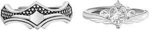 Princess and Knight Crown Couples Matching Rings Promise Ring with Moonstone for Women, Men, Her, Him, Best Friend - Set of 2 Adjustable Rings