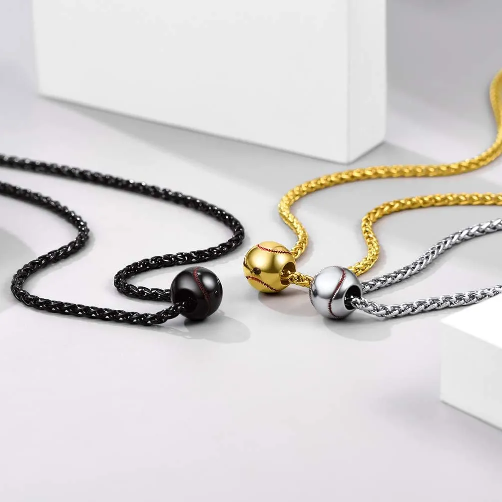 PROSTEEL 316L Stainless Steel 3D Football/Basketball/Volleyball/Baseball/Rugby Ball Cool Necklaces for Men, Sports Players Favors Jewelry, 22inch, Come with Box
