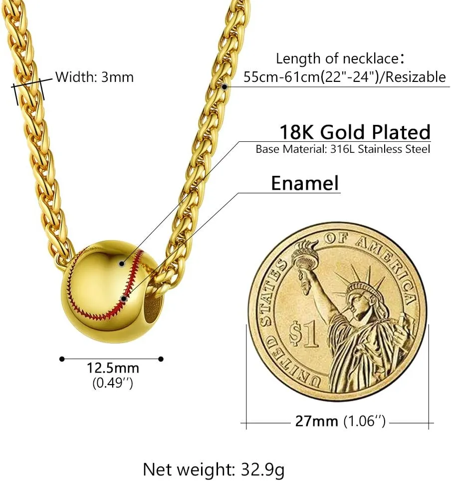 PROSTEEL 316L Stainless Steel 3D Football/Basketball/Volleyball/Baseball/Rugby Ball Cool Necklaces for Men, Sports Players Favors Jewelry, 22inch, Come with Box