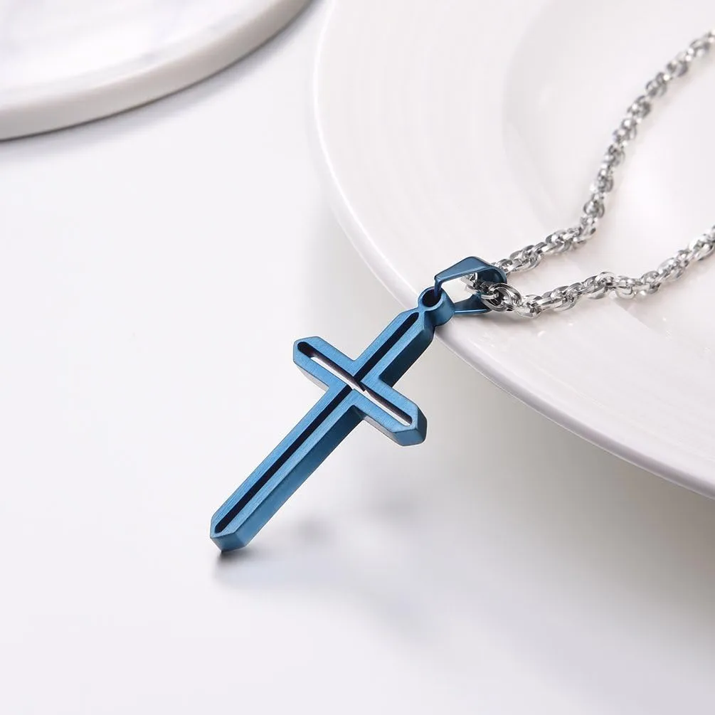 PROSTEEL Minimalist Cross Necklace for Men Women, 316L Stainless SteelGold/Silver/Black/Rose Gold/Blue Tone, Hypoallergenic Jewelry, Customize Available, Come with Box