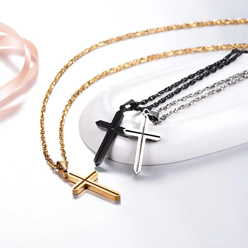 PROSTEEL Minimalist Cross Necklace for Men Women, 316L Stainless SteelGold/Silver/Black/Rose Gold/Blue Tone, Hypoallergenic Jewelry, Customize Available, Come with Box