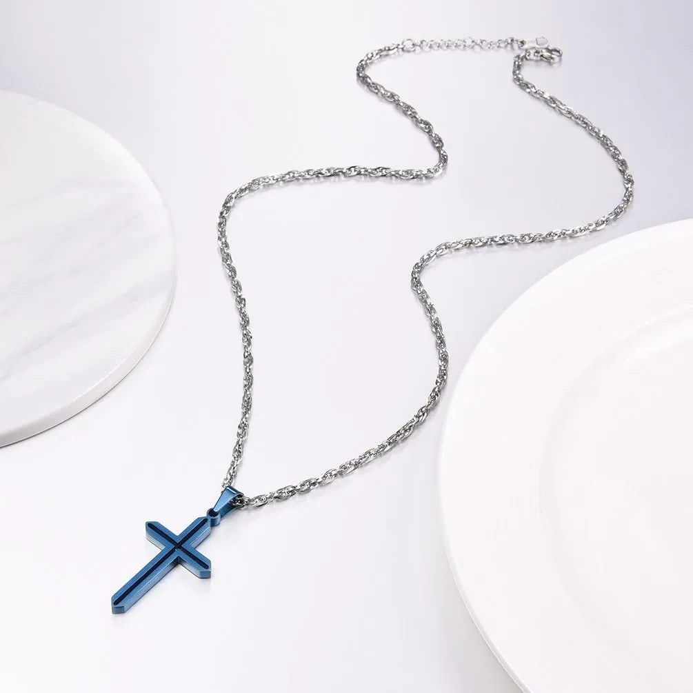 PROSTEEL Minimalist Cross Necklace for Men Women, 316L Stainless SteelGold/Silver/Black/Rose Gold/Blue Tone, Hypoallergenic Jewelry, Customize Available, Come with Box