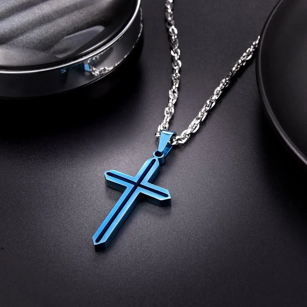 PROSTEEL Minimalist Cross Necklace for Men Women, 316L Stainless SteelGold/Silver/Black/Rose Gold/Blue Tone, Hypoallergenic Jewelry, Customize Available, Come with Box