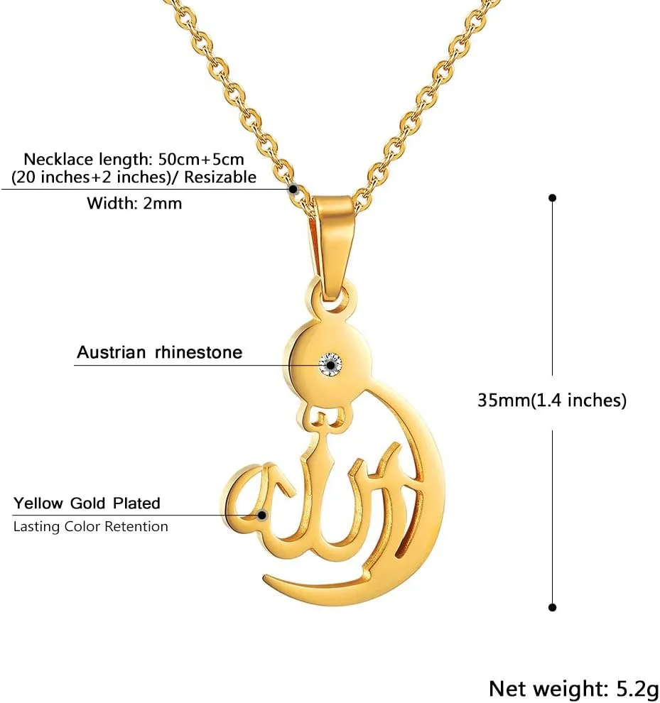 PROSTEEL Stainless Steel Allah Necklace, Muslim Islamic Jewelry,Crescent Moon,Eid,Arabic Necklace,Gold/Silver Tone, Come with Box