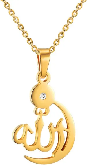 PROSTEEL Stainless Steel Allah Necklace, Muslim Islamic Jewelry,Crescent Moon,Eid,Arabic Necklace,Gold/Silver Tone, Come with Box