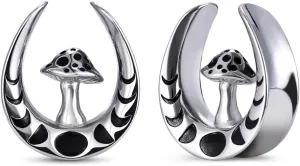 PUNKYOUTH 1 Pair Mushroom Opening Saddle Plugs Ear Gauges Double Flared Tunnels Elegant Classic Silver Ear Hanger Stretcher Piercing 8mm-25mm