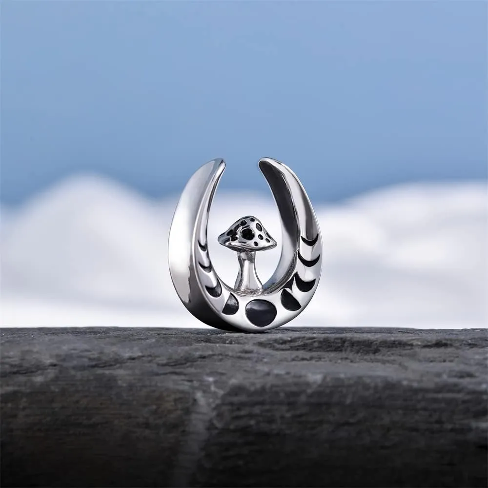 PUNKYOUTH 1 Pair Mushroom Opening Saddle Plugs Ear Gauges Double Flared Tunnels Elegant Classic Silver Ear Hanger Stretcher Piercing 8mm-25mm