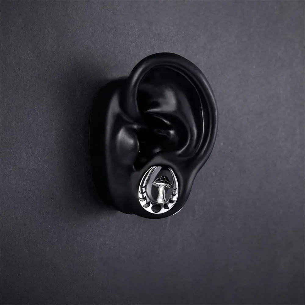 PUNKYOUTH 1 Pair Mushroom Opening Saddle Plugs Ear Gauges Double Flared Tunnels Elegant Classic Silver Ear Hanger Stretcher Piercing 8mm-25mm